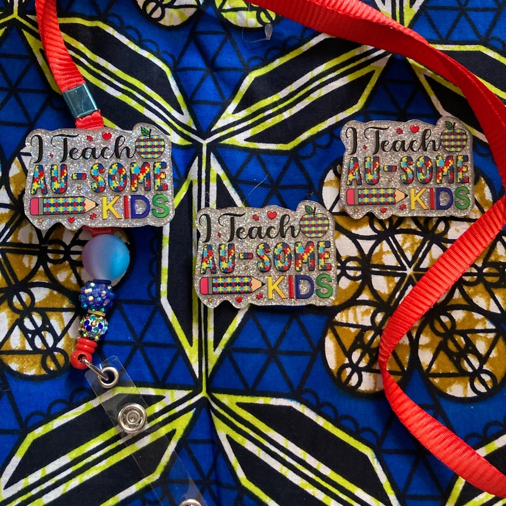 I Teach Au-some Kids Glitter Badge Lanyard Charms - Multicolor